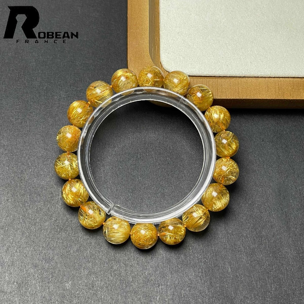 上品 EU製 定価90万円★ROBEAN・極!極満針ルチルクォーツ★ブレスレット パワーストーン 天然石 金運 お守り 10.8-11.2mm D0922522_画像1