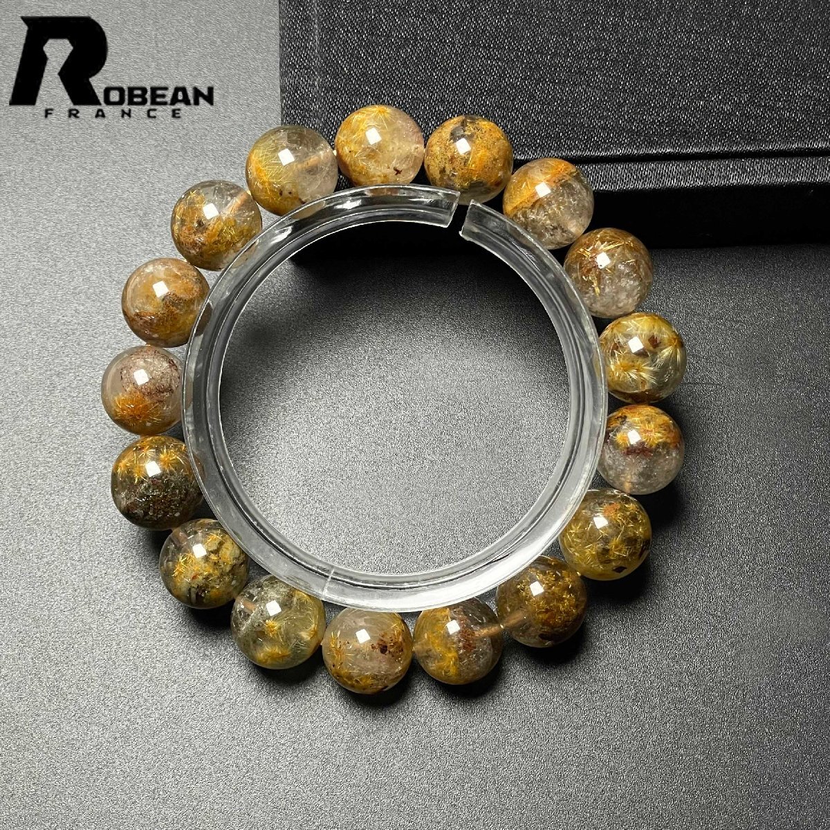 貴重 EU製 定価13万円★ROBEAN・ガーデンフラワータイチンルチル★ブレスレット パワーストーン 天然石 金運 お守り 11.8-12.5mm M1015727_画像3