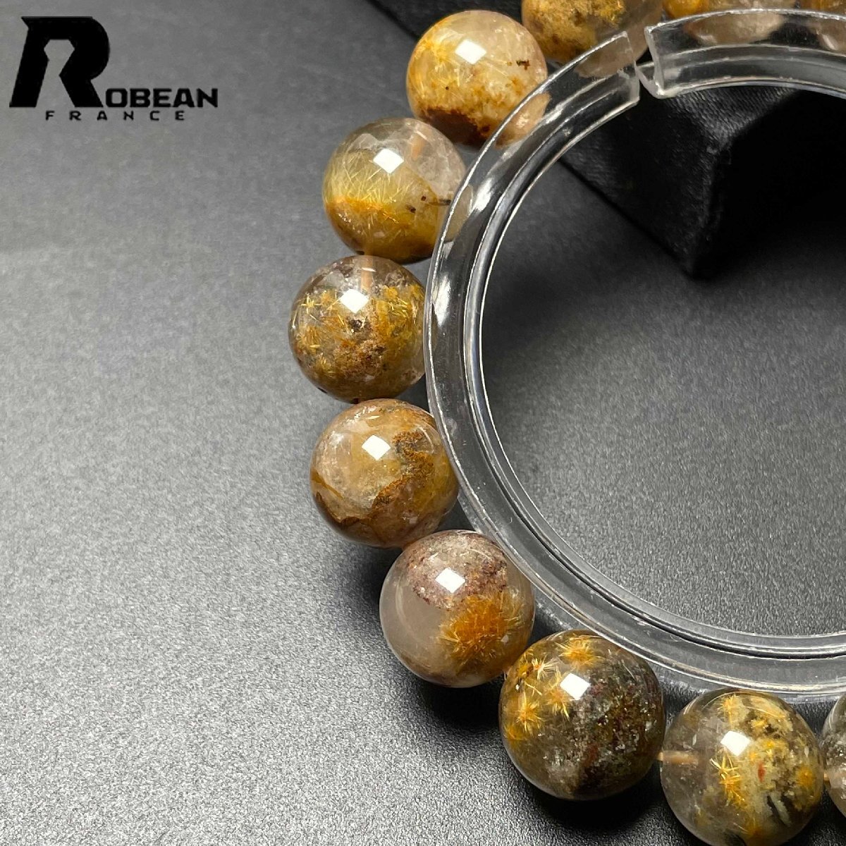 貴重 EU製 定価13万円★ROBEAN・ガーデンフラワータイチンルチル★ブレスレット パワーストーン 天然石 金運 お守り 11.8-12.5mm M1015727_画像6