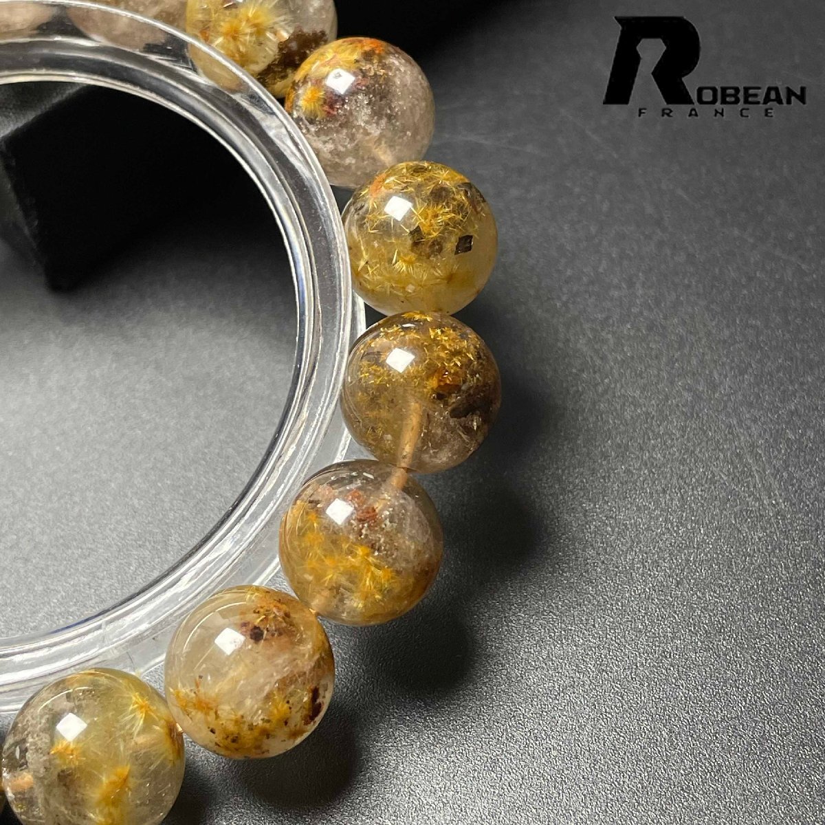 貴重 EU製 定価13万円★ROBEAN・ガーデンフラワータイチンルチル★ブレスレット パワーストーン 天然石 金運 お守り 11.8-12.5mm M1015727_画像7