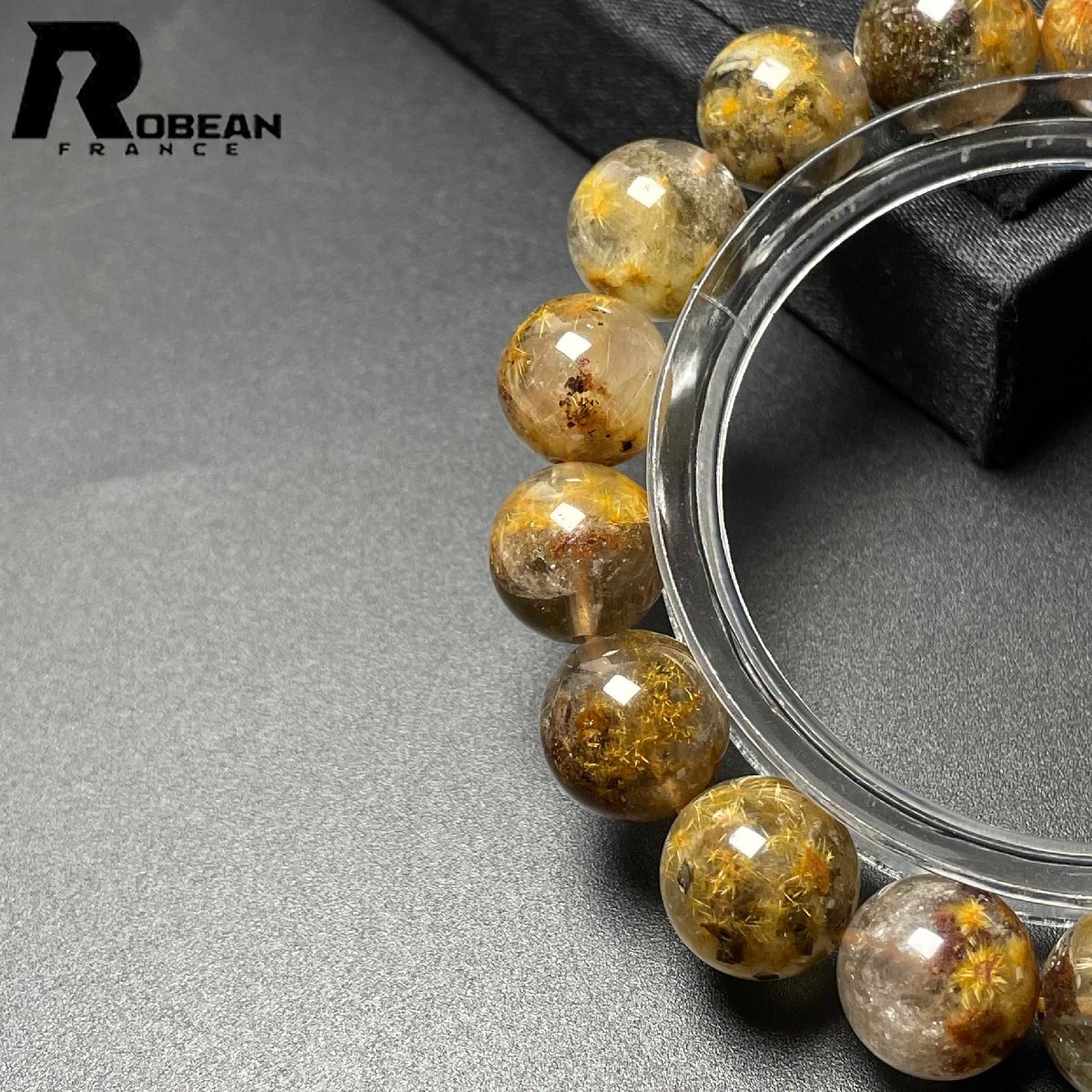 貴重 EU製 定価13万円★ROBEAN・ガーデンフラワータイチンルチル★ブレスレット パワーストーン 天然石 金運 お守り 11.8-12.5mm M1015727_画像4