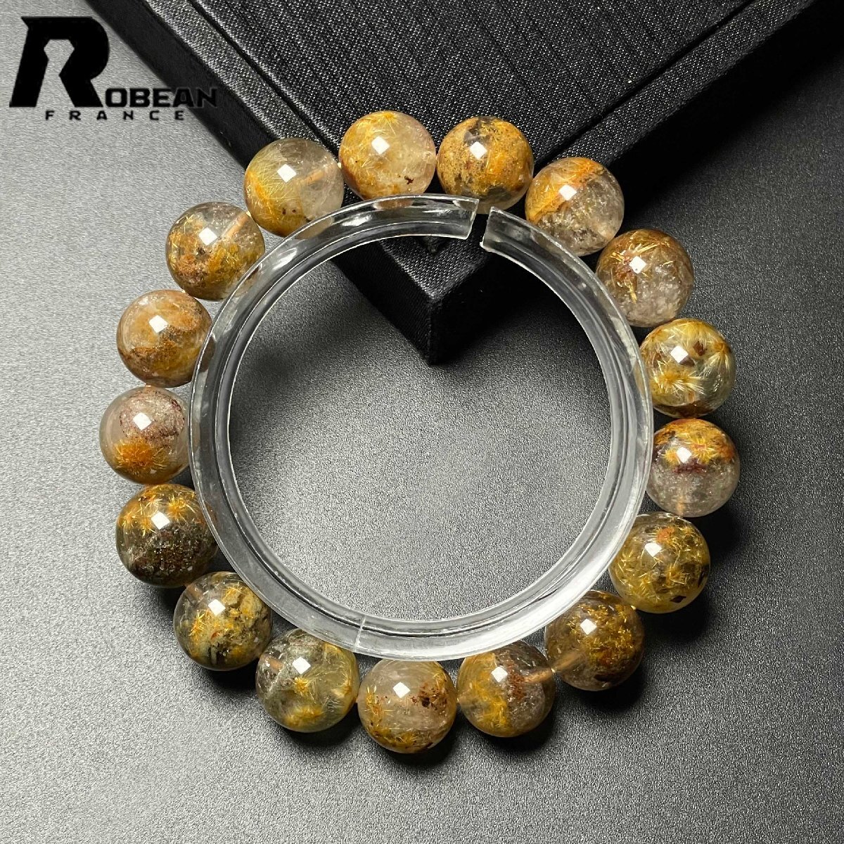 貴重 EU製 定価13万円★ROBEAN・ガーデンフラワータイチンルチル★ブレスレット パワーストーン 天然石 金運 お守り 11.8-12.5mm M1015727_画像1