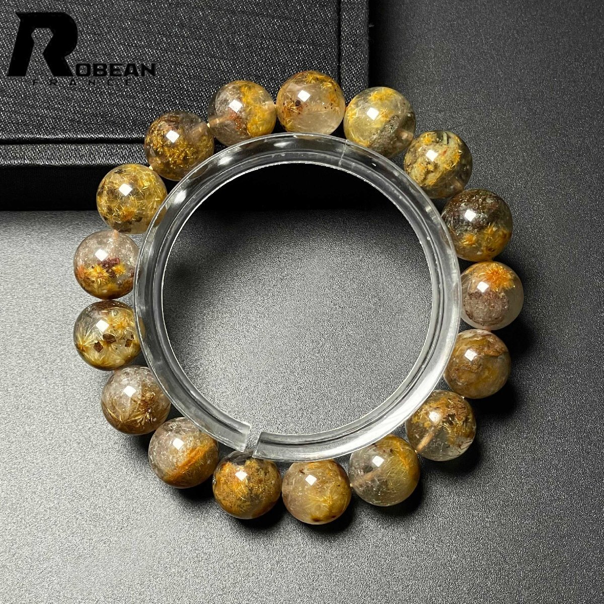 貴重 EU製 定価13万円★ROBEAN・ガーデンフラワータイチンルチル★ブレスレット パワーストーン 天然石 金運 お守り 11.8-12.5mm M1015727_画像2