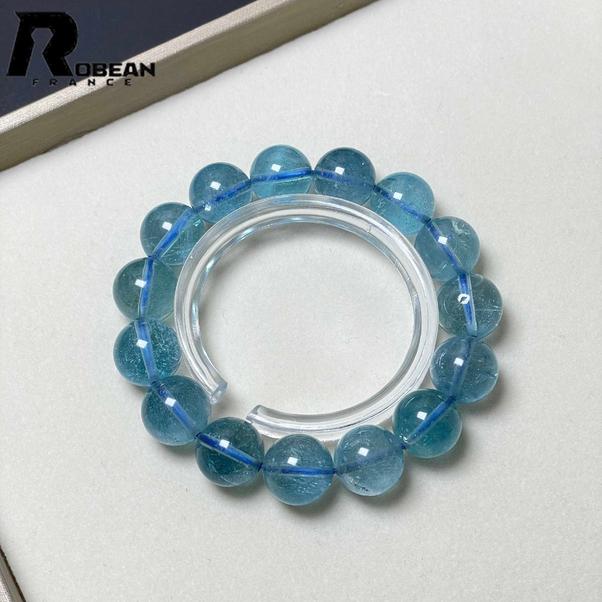 上級 EU製 定価80万円★ROBEAN・スターブラックアクアマリン★パワーストーン ブレスレット 天然石 原石 綺麗 お守り 13.4-13.8mm D0402351_画像3
