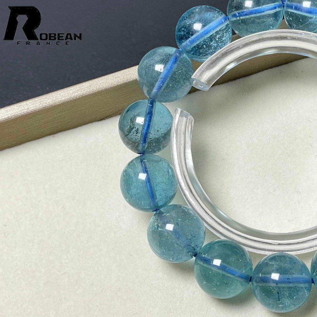 上級 EU製 定価80万円★ROBEAN・スターブラックアクアマリン★パワーストーン ブレスレット 天然石 原石 綺麗 お守り 13.4-13.8mm D0402351_画像6