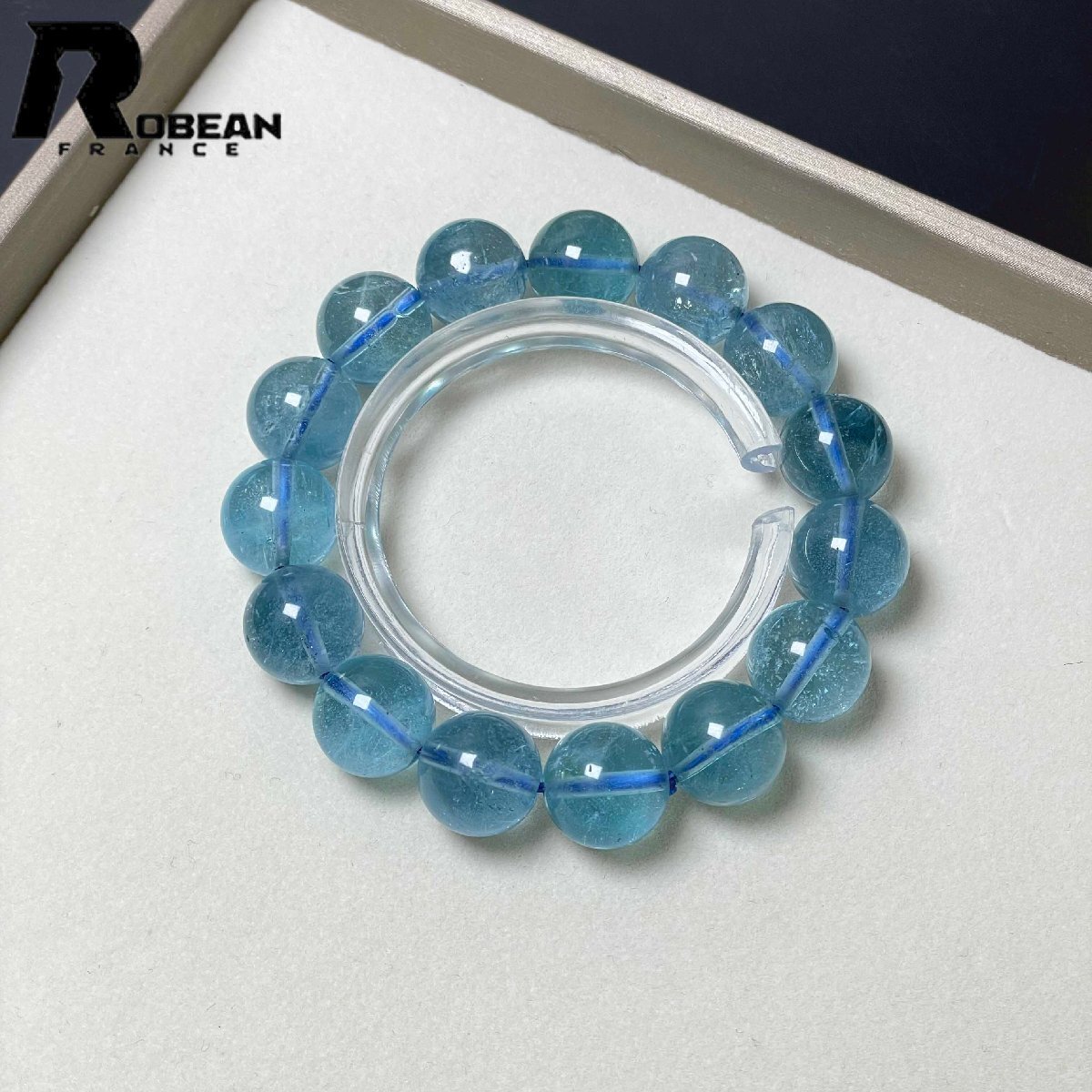 上級 EU製 定価80万円★ROBEAN・スターブラックアクアマリン★パワーストーン ブレスレット 天然石 原石 綺麗 お守り 13.4-13.8mm D0402351_画像2