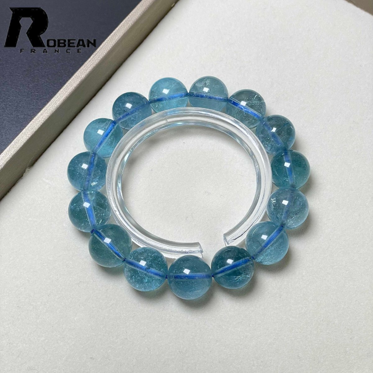 上級 EU製 定価80万円★ROBEAN・スターブラックアクアマリン★パワーストーン ブレスレット 天然石 原石 綺麗 お守り 13.4-13.8mm D0402351_画像1