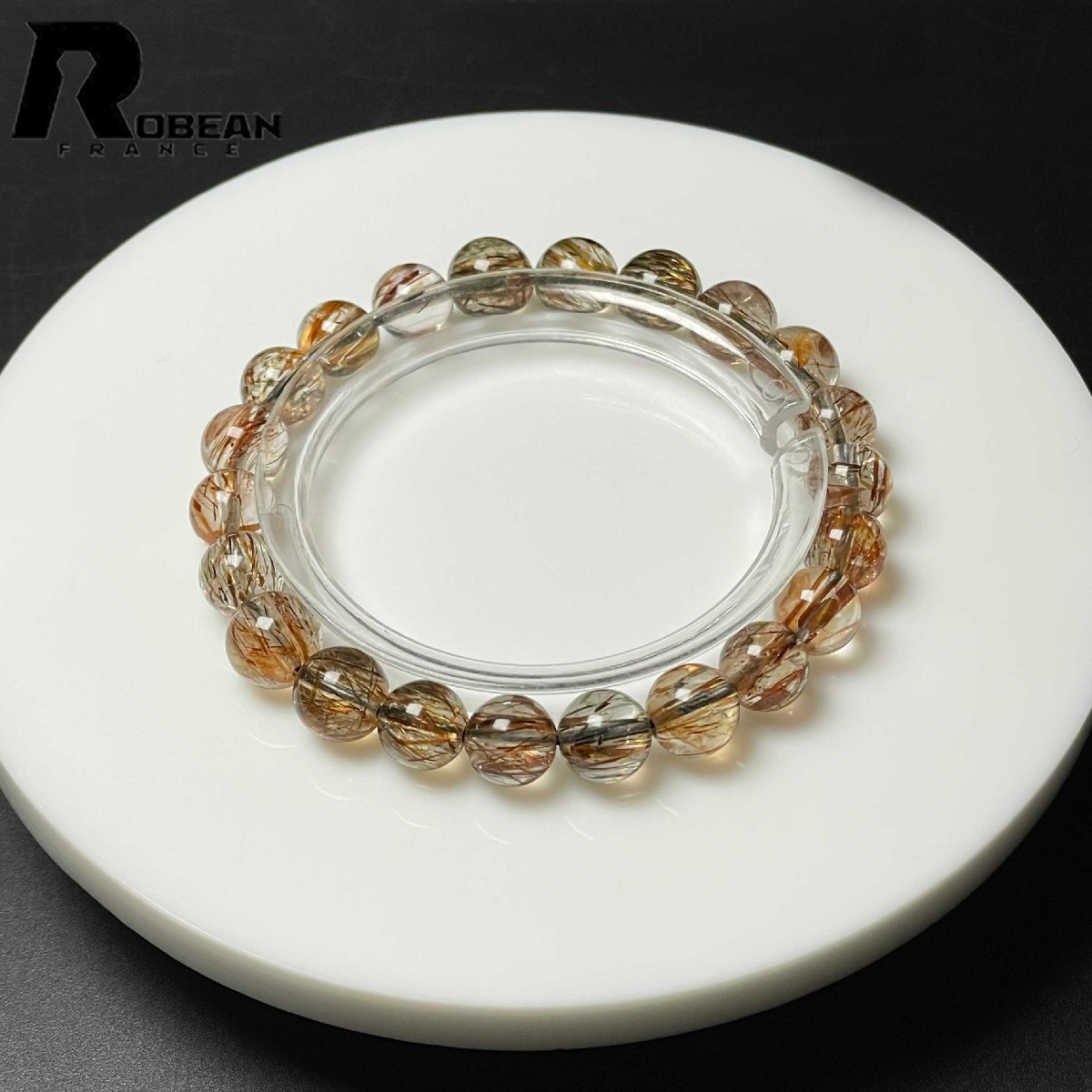 レア EU制 定価7萬円★ROBEAN?ゴールドスーパーセブン★パワーストーン ブレスレット 天然石 原石 綺麗 お守り 8.3-9.3mm M1016741