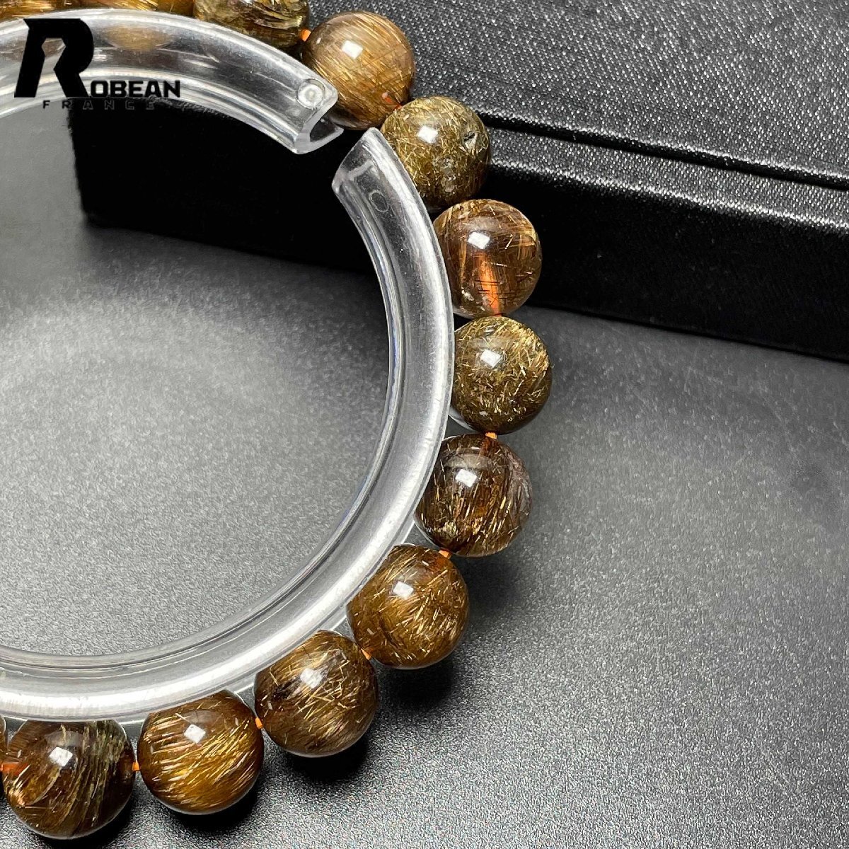 逸品 EU製 定価14万円★ROBEAN・極!極満針ルチルクォーツ★猫目 ブレスレット パワーストーン 天然石 金運 お守り 9.3-9.7mm M0321638_画像6