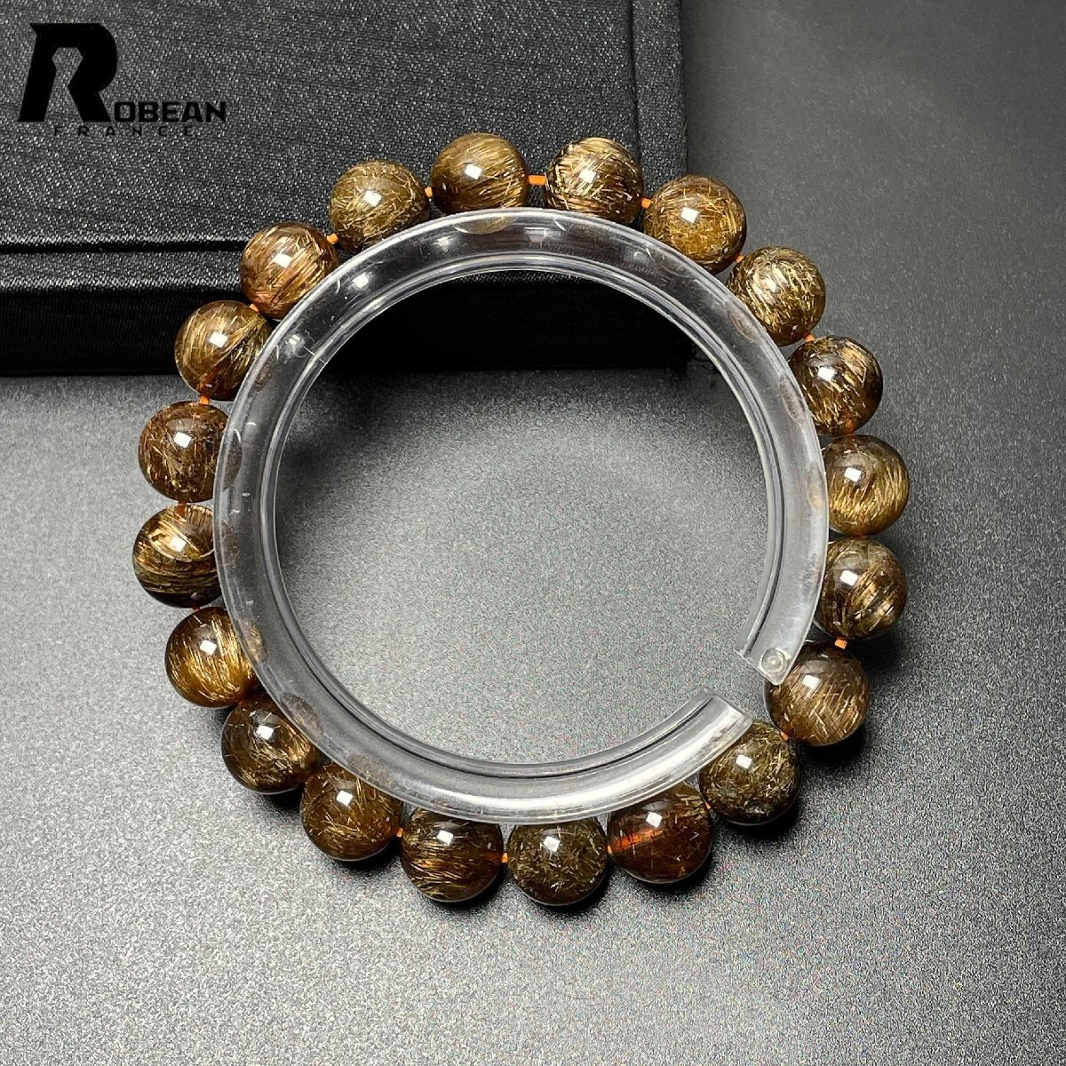 逸品 EU製 定価14万円★ROBEAN・極!極満針ルチルクォーツ★猫目 ブレスレット パワーストーン 天然石 金運 お守り 9.3-9.7mm M0321638_画像2