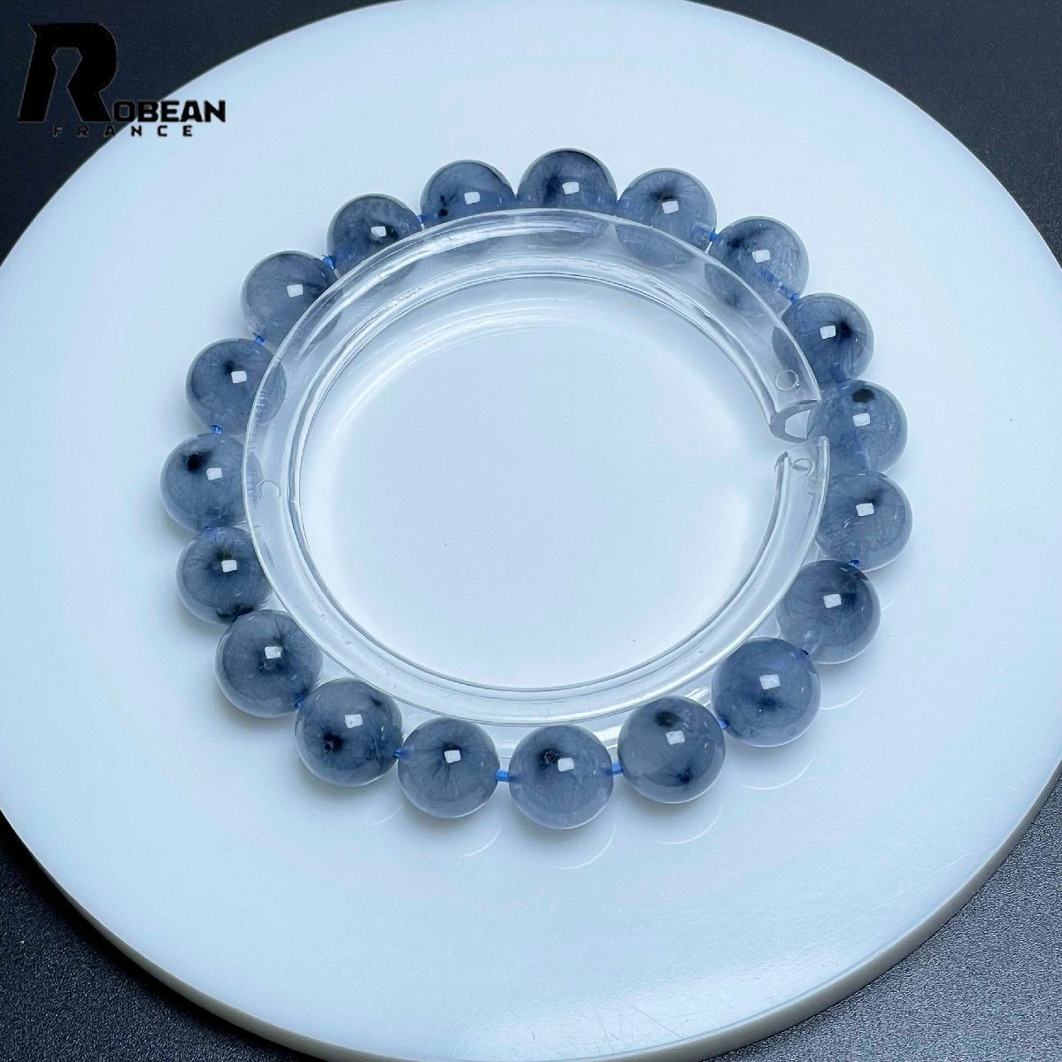 綺麗 EU製 定価14万円★ROBEAN・ブルーフラワートルマリンインクォーツ★パワーストーン ブレスレット 天然石 原石 9.6-10.4mm M0123128_画像3