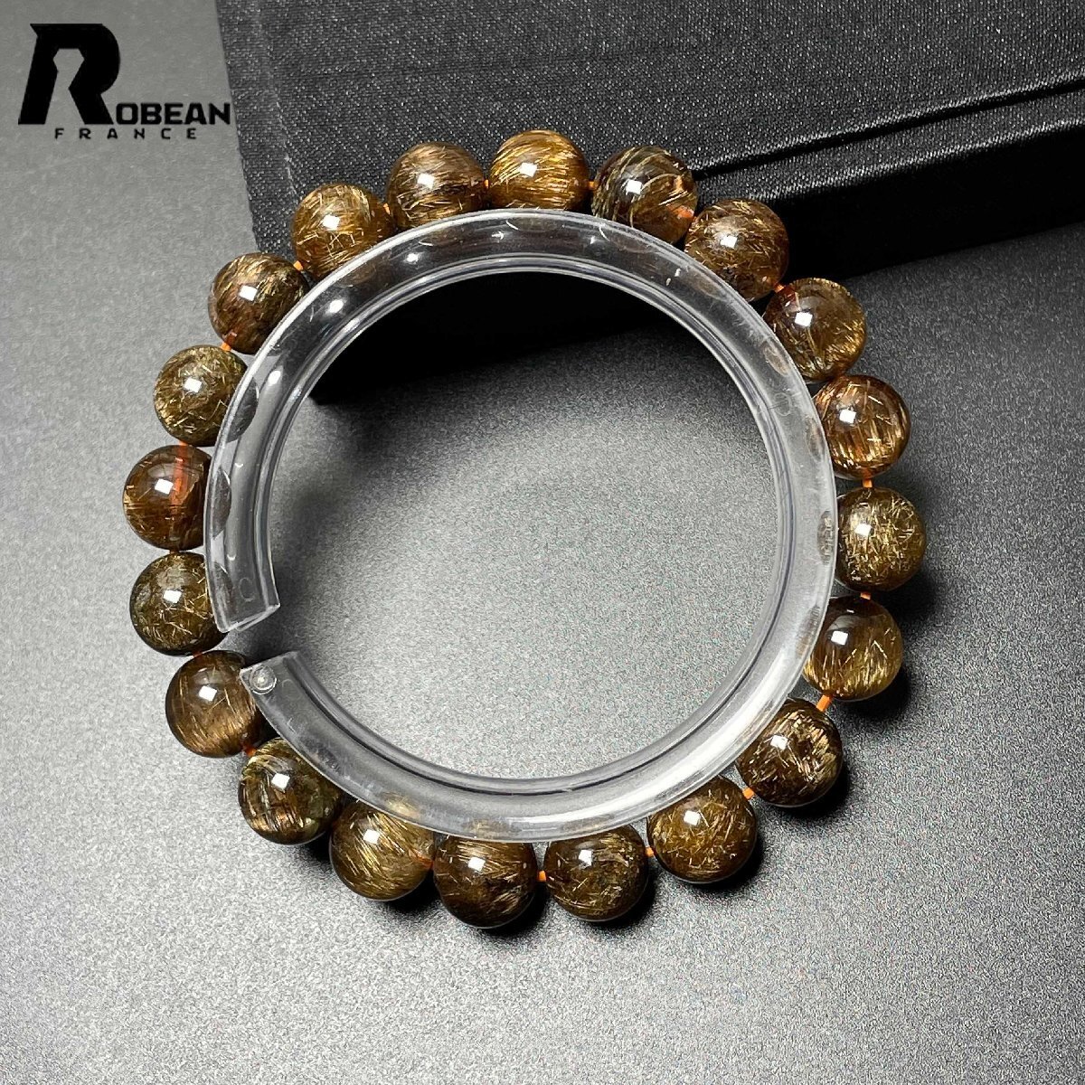 逸品 EU製 定価14万円★ROBEAN・極!極満針ルチルクォーツ★猫目 ブレスレット パワーストーン 天然石 金運 お守り 9.3-9.7mm M0321638_画像3