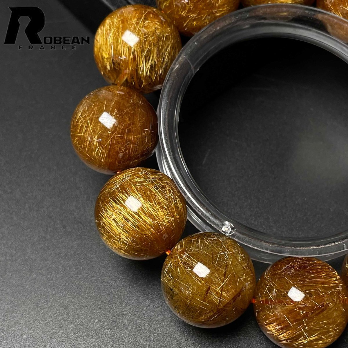 逸品 EU製 定価257万円★ROBEAN・銅髪ルチルクォーツ★ブレスレット パワーストーン 天然石 綺麗 金運 お守り 19.6-20.4mm D1011666_画像7