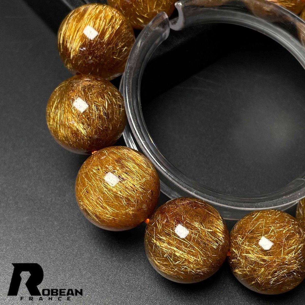 逸品 EU製 定価257万円★ROBEAN・銅髪ルチルクォーツ★ブレスレット パワーストーン 天然石 綺麗 金運 お守り 19.6-20.4mm D1011666_画像6