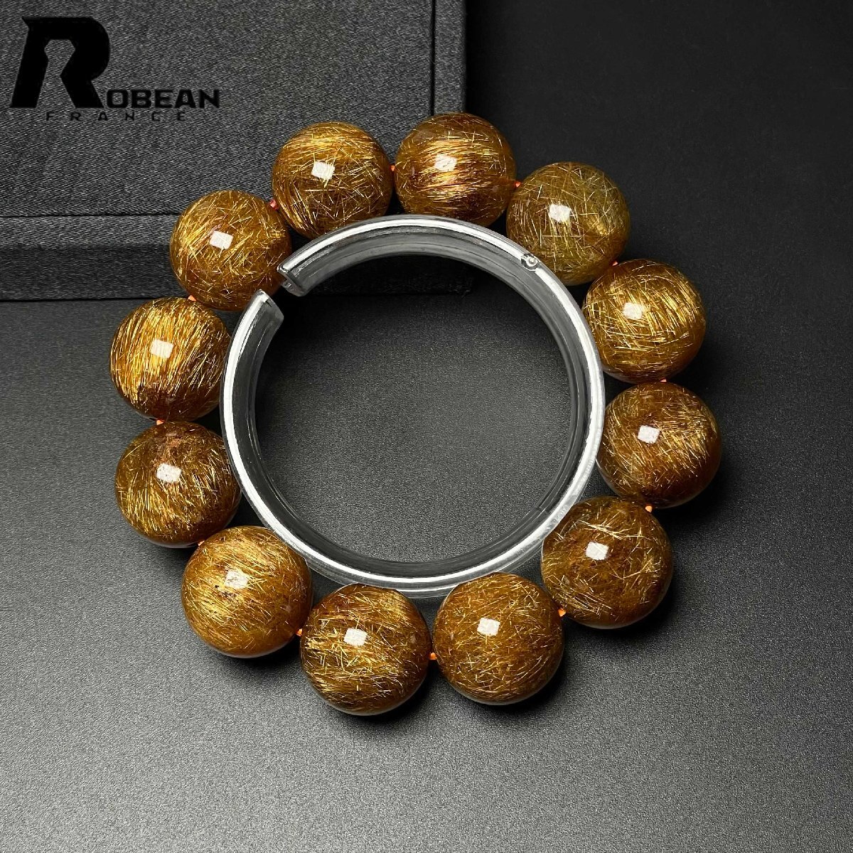 逸品 EU製 定価257万円★ROBEAN・銅髪ルチルクォーツ★ブレスレット パワーストーン 天然石 綺麗 金運 お守り 19.6-20.4mm D1011666_画像2