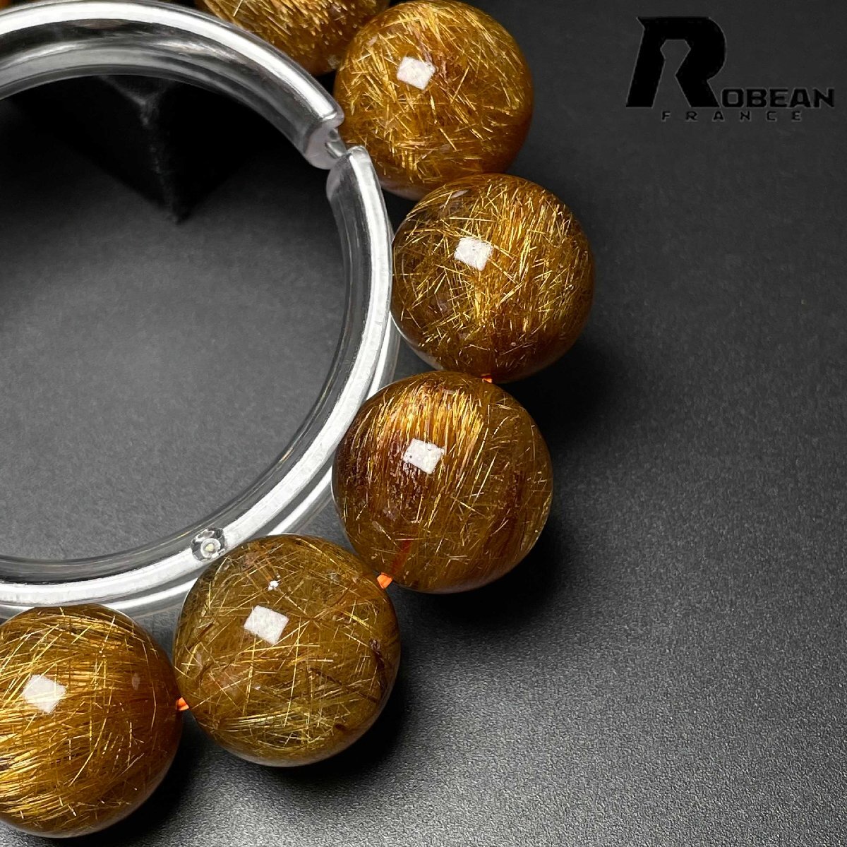 逸品 EU製 定価257万円★ROBEAN・銅髪ルチルクォーツ★ブレスレット パワーストーン 天然石 綺麗 金運 お守り 19.6-20.4mm D1011666_画像5