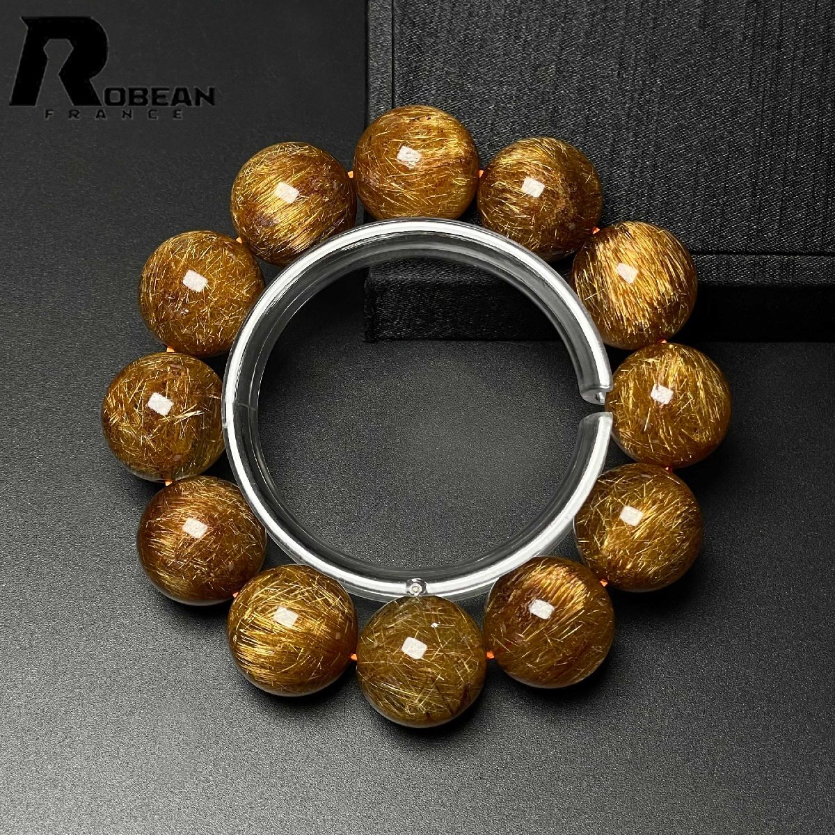 逸品 EU製 定価257万円★ROBEAN・銅髪ルチルクォーツ★ブレスレット パワーストーン 天然石 綺麗 金運 お守り 19.6-20.4mm D1011666_画像3