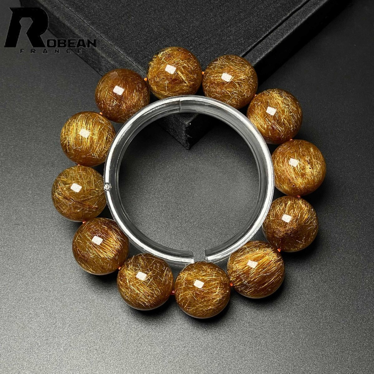 逸品 EU製 定価257万円★ROBEAN・銅髪ルチルクォーツ★ブレスレット パワーストーン 天然石 綺麗 金運 お守り 19.6-20.4mm D1011666_画像1