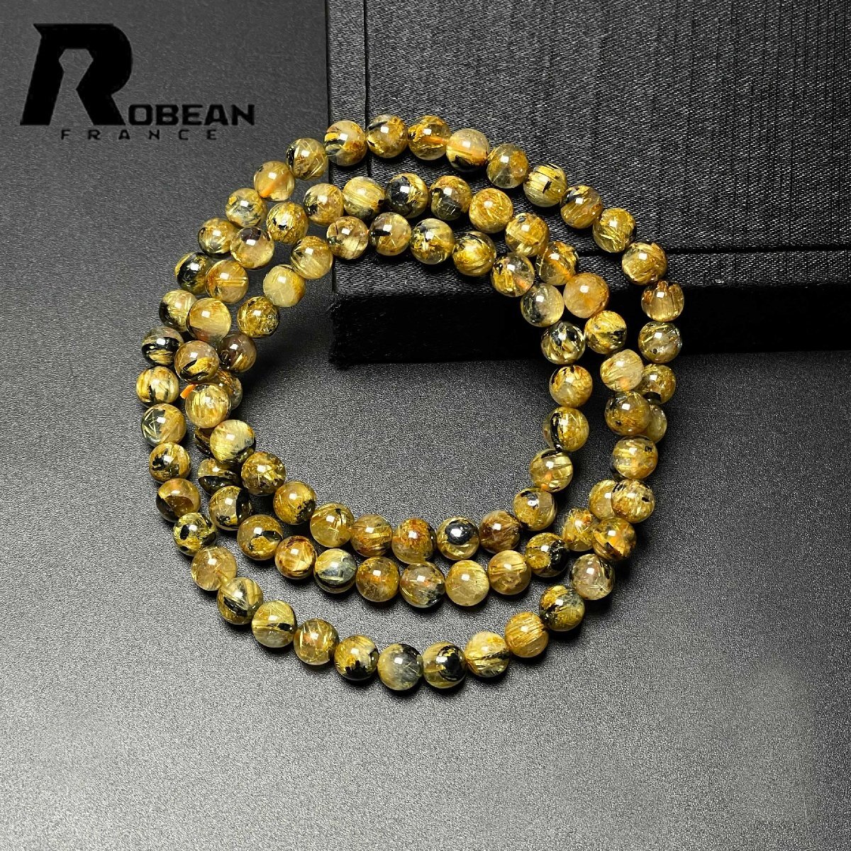 絶賛 EU製 定価18万円★ROBEAN・太陽花タイチンルチル★黄金針水晶 金運 開運 ゴールド 3本巻きブレス パワーストーン 5.9-6.3mm M0813363_画像10