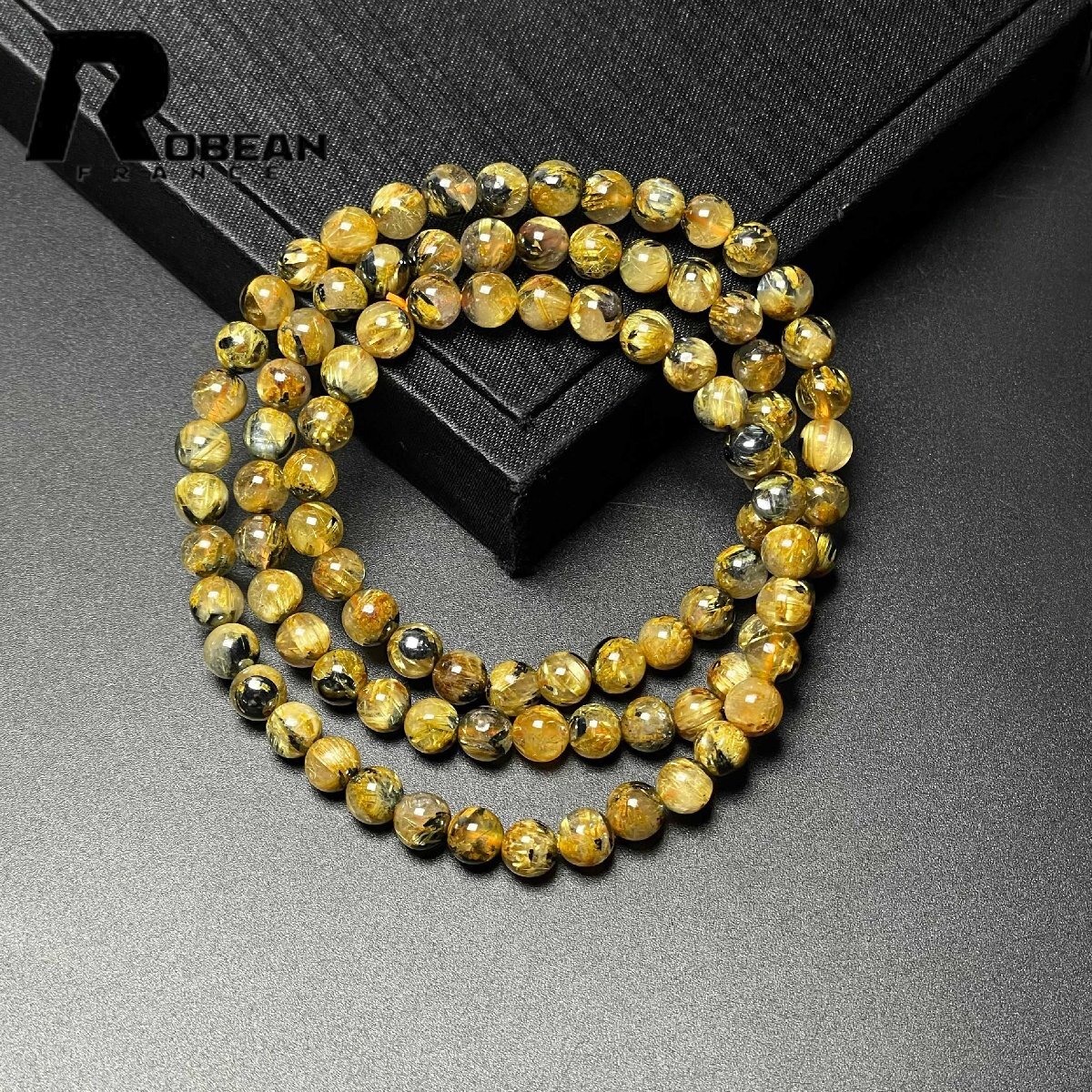 絶賛 EU製 定価18万円★ROBEAN・太陽花タイチンルチル★黄金針水晶 金運 開運 ゴールド 3本巻きブレス パワーストーン 5.9-6.3mm M0813363_画像3