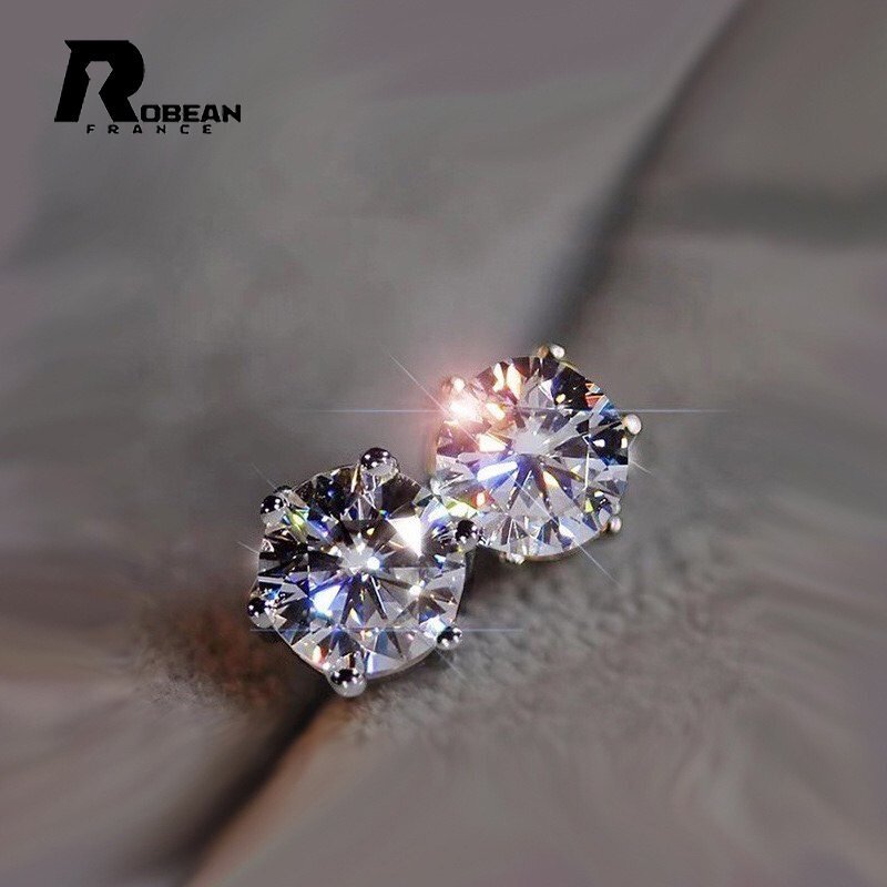 貴重 EU製 定価6万円★ROBEAN・人工ダイヤモンド・ピアス★s925 シルバー 合成ダイヤモンド 綺麗 オシャレ 高級 プレゼント 6mm ME825003_画像1