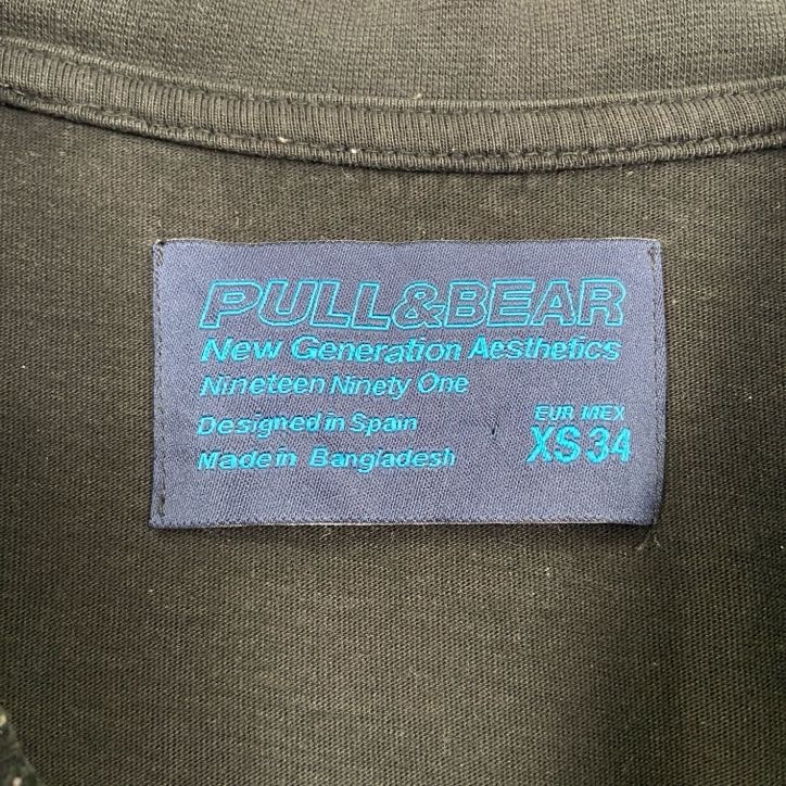 古著 used　PULL&BEAR　プルアンドベア　半袖デザインプリントTシャツ　クルーネック　バス　黒　XSサイズ