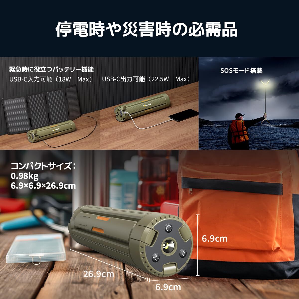 充電式 投光器 照明方向調(diào)節(jié) 折りたたみ可能 15600mAH大容量バッテリー內(nèi)蔵 スタンド付き ledランタン 自立可能 高さ調(diào)