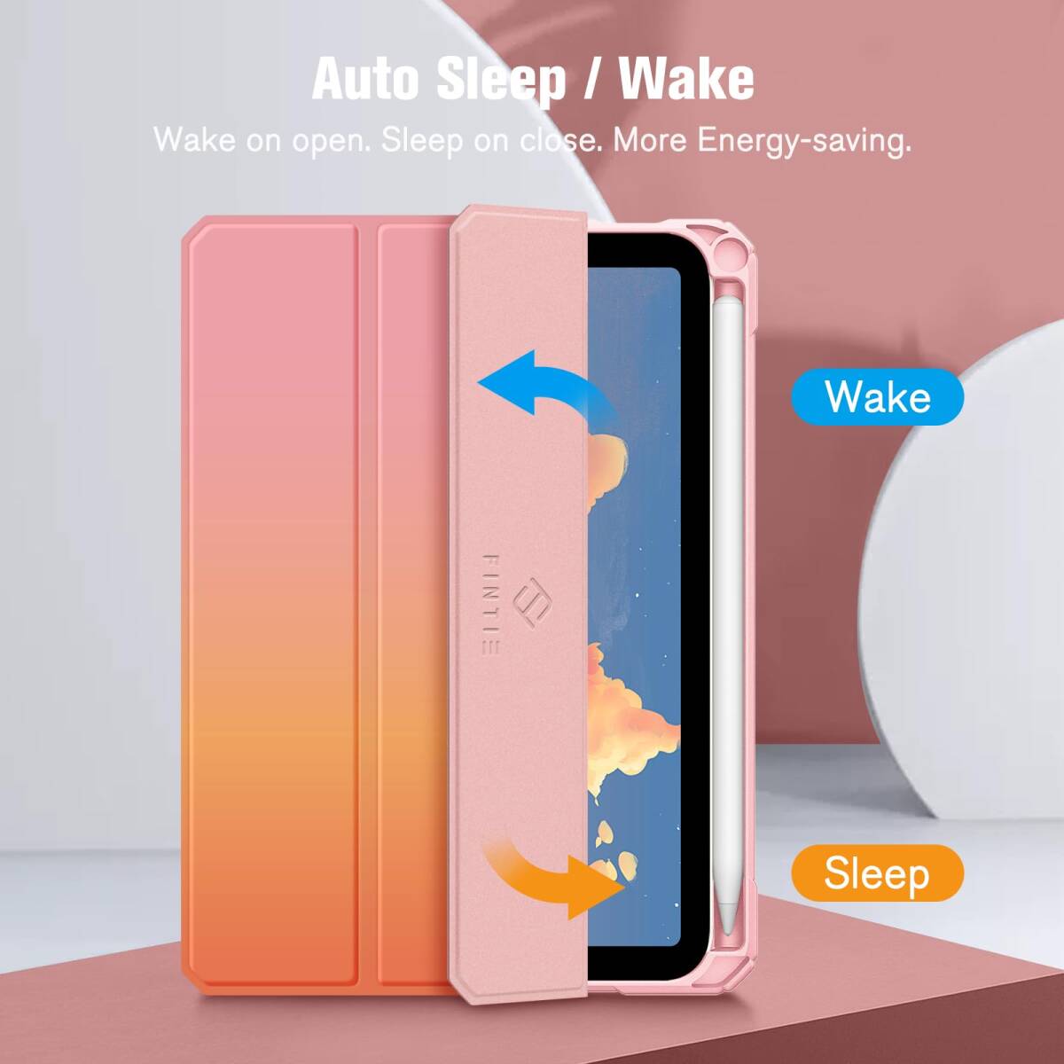 ワイヤレス充電対応 三つ折スタンド Pencil Pencil スリープ機能 収納可能 透明バックカバー 第7/6世代 軽量 8._画像6