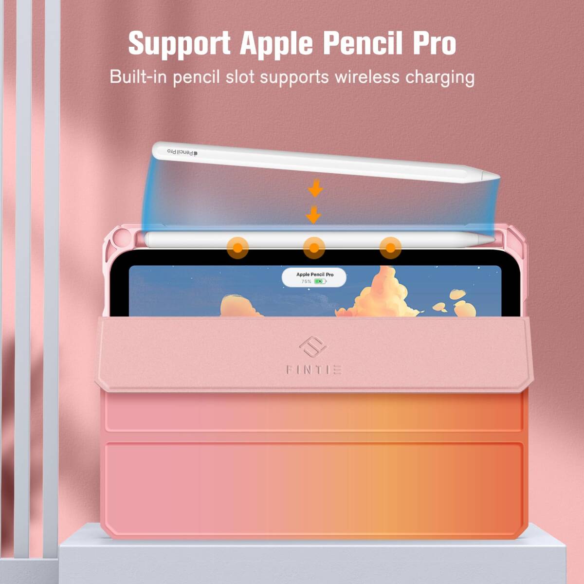 ワイヤレス充電対応 三つ折スタンド Pencil Pencil スリープ機能 収納可能 透明バックカバー 第7/6世代 軽量 8._画像4