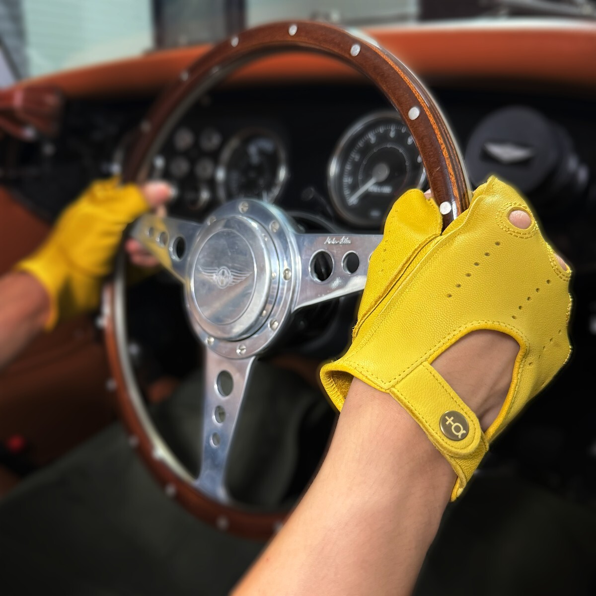  натуральная кожа перчатка для гонок ( желтый ) M размер 