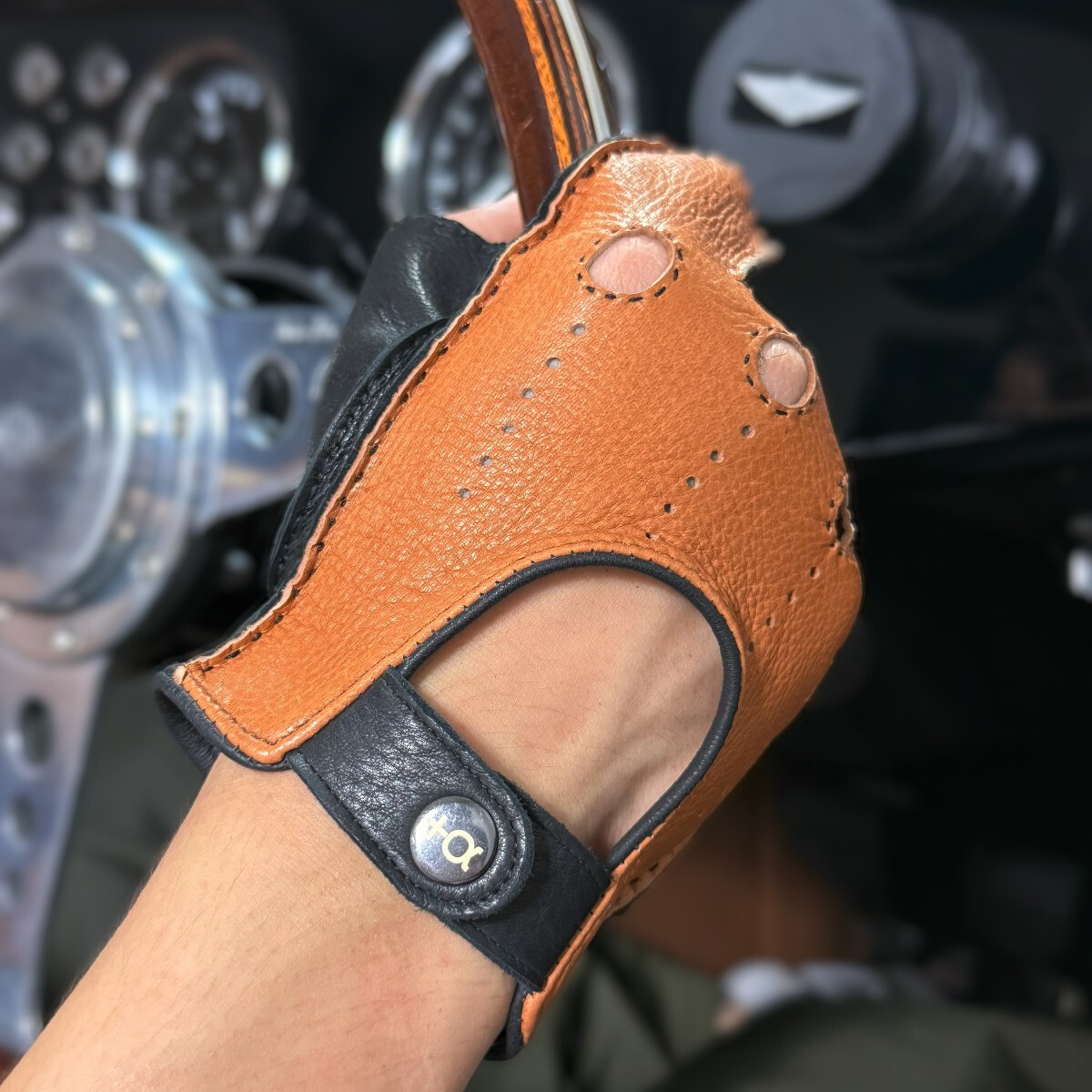 Plus Alpha Designs 2 цветный перчатка для гонок ( олень кожа / ручная работа ) L размер 