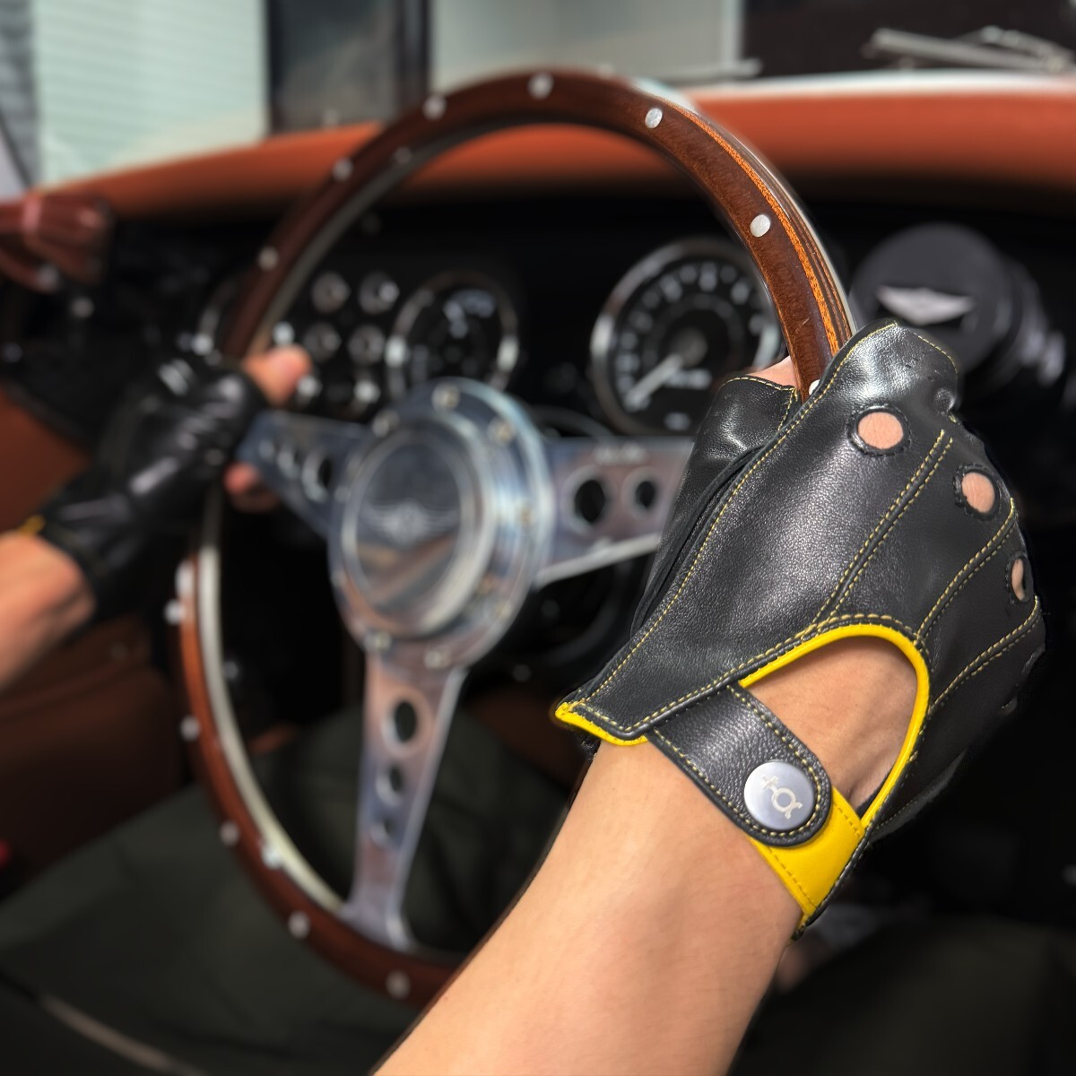 2 цветный перчатка для гонок ( черный / кожа ягненка ) S размер 