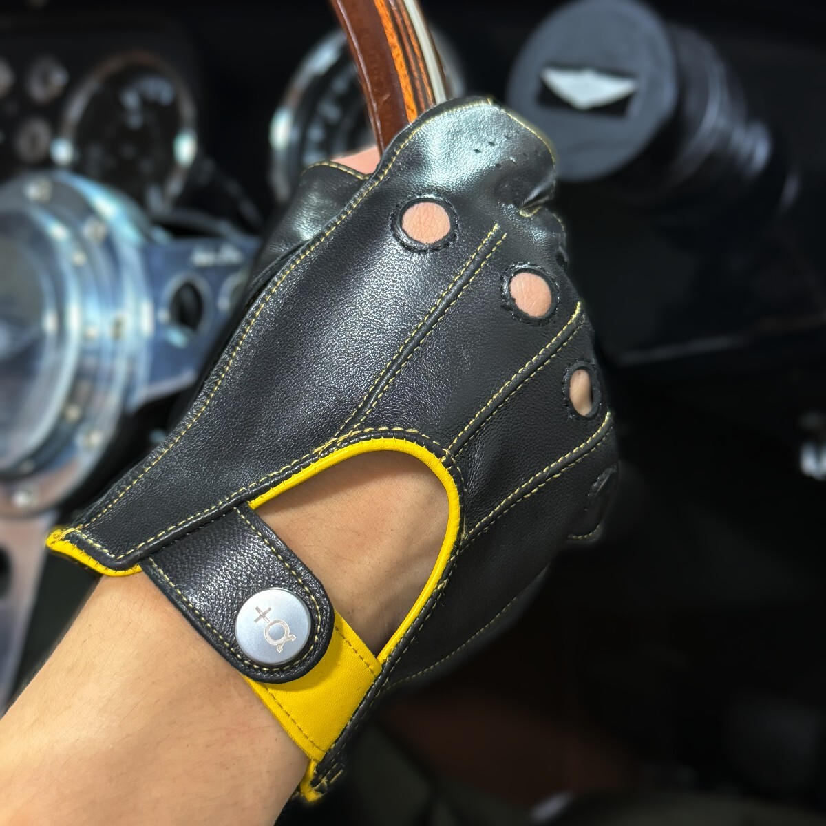 2 цветный перчатка для гонок ( черный / кожа ягненка ) S размер 