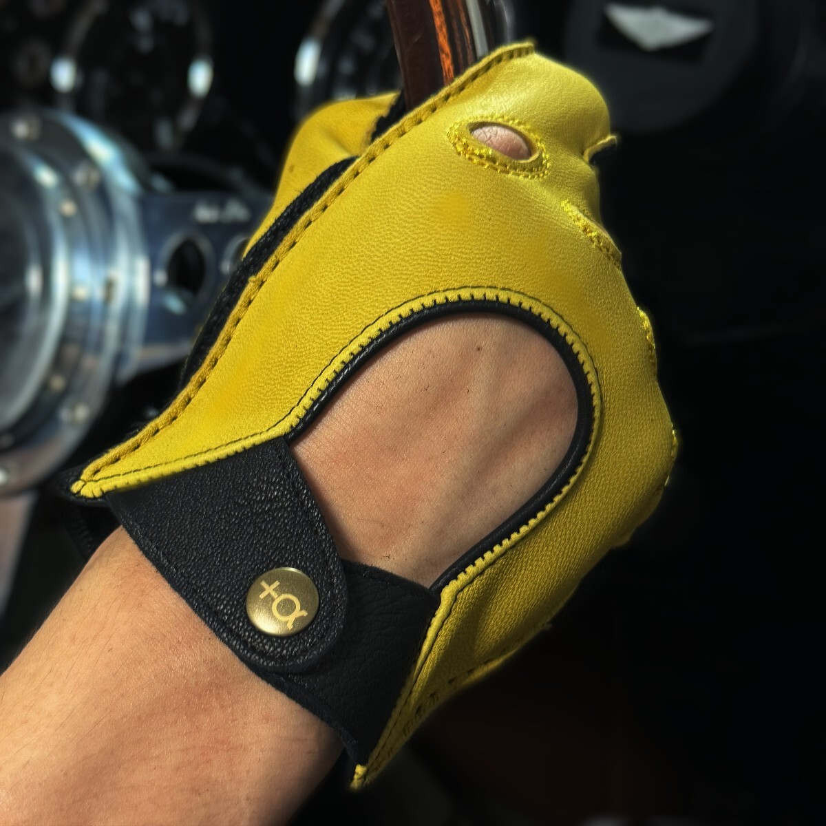  натуральная кожа перчатка для гонок ( желтый / полный палец ) L размер 