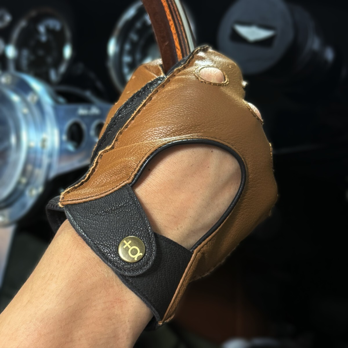 Plus Alpha Designs натуральная кожа перчатка для гонок ( Brown / полный палец ) M размер 