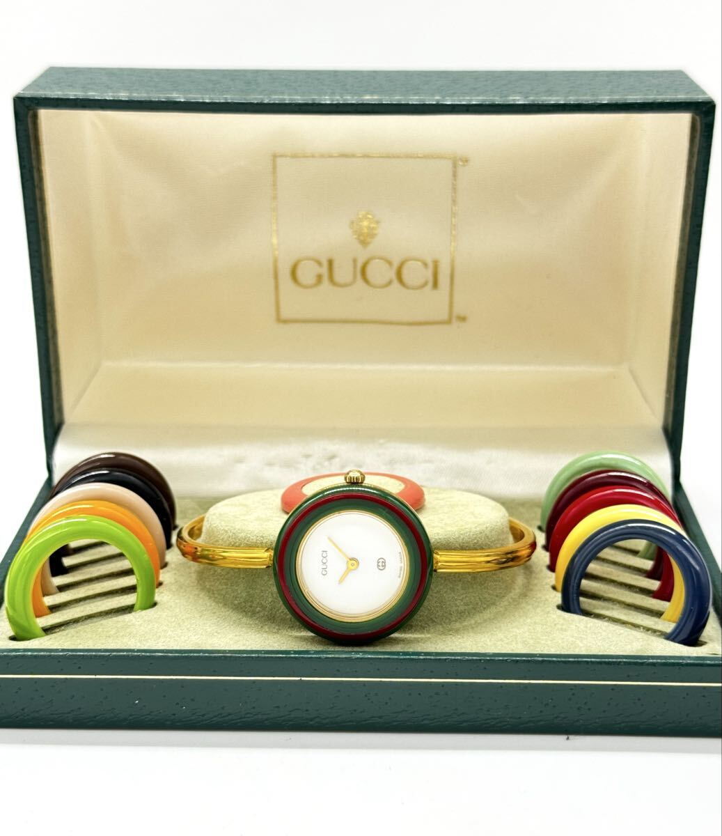 【グッチ　１円～】　「GUCCI」 　11/12 チェンジベゼル　白文字盤　腕時計　レディース　クォーツ　稼働　U25C158 _画像1