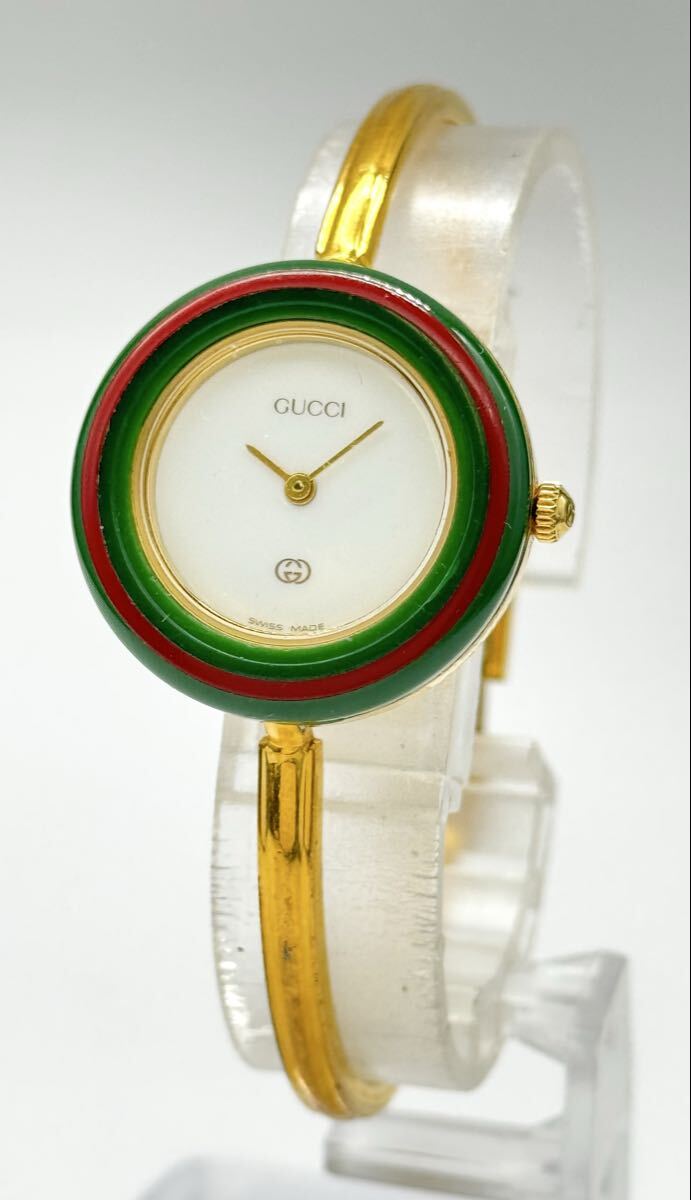 【グッチ　１円～】　「GUCCI」 　11/12 チェンジベゼル　白文字盤　腕時計　レディース　クォーツ　稼働　U25C158 _画像2