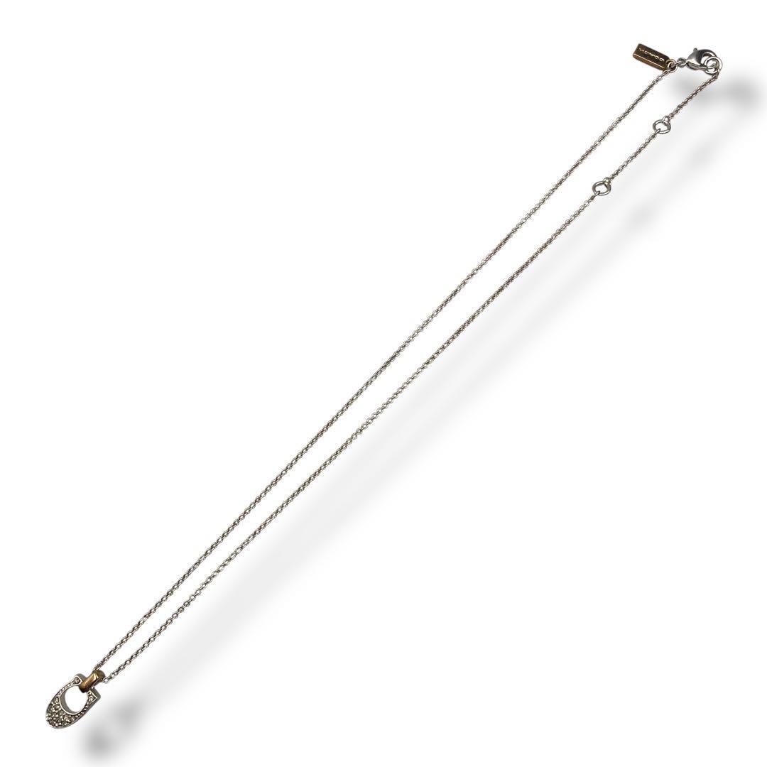 美品 COACH コーチ ネックレス ロゴ ペンダント ラインストーン 馬蹄 銀_画像4