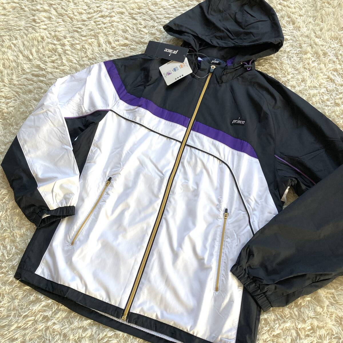 新品 未使用 Prince プリンス ウィンド ジャケット 白 黒 紫 ユニセックスS メンズ レディースM ウィンドブレーカー ジャンパー テニス_画像2