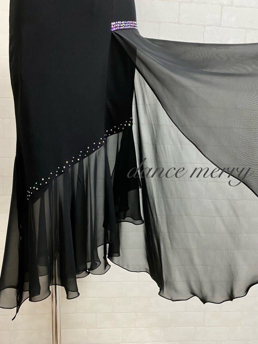 新品　社交ダンス　スカート　黒　レッスン　パーティ　シフォン　タンゴ　4864 新品 社交ダンス スカート 黒 レッスン パーティ シフォン