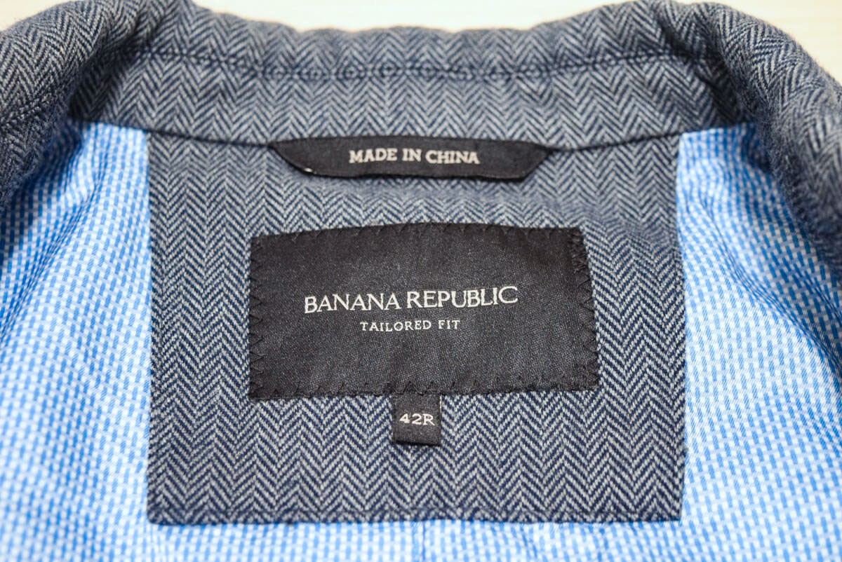 BANANA REPUBLIC バナナ リパブリック 2釦 コットン100% 厚め ヘリンボーン オールシーズン テーラード ブレザー ジャケット L _画像3