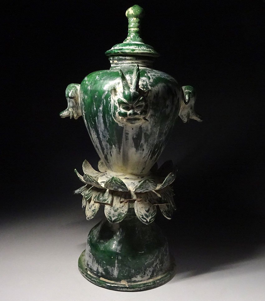 緑屋z■ 中国古玩 漢 緑釉 蓋付 壷 高約41cm 木箱 唐物 時代物 i9/7-7478/14-3#120_画像3