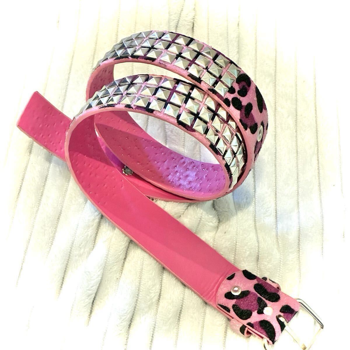 スタッズベルト ピンク レオパード パープル Y2K 地雷系 原宿系 ユニセックス ロックパンク ヒョウ柄 派手色 クラブダンサー 豹柄 ギャル_画像3