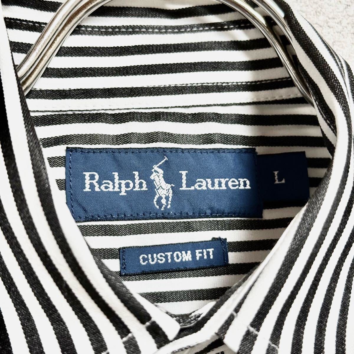 RALPH LAUREN ラルフローレン 長袖シャツ ストライプシャツ カットソー ブラウス ビッグポニー モノトーン レディース サイズ L ＊CT_画像9