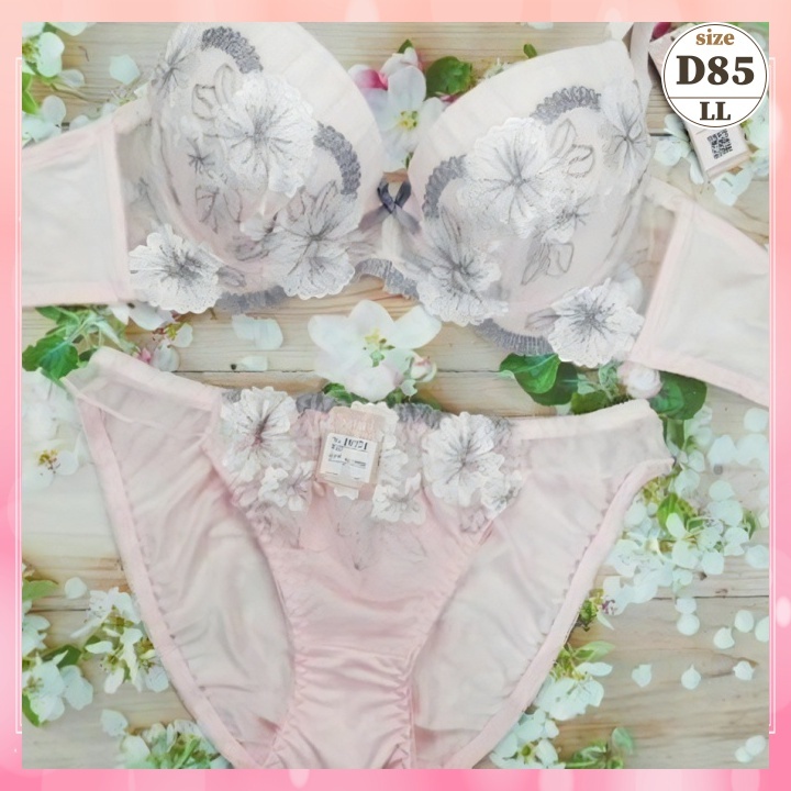 Zd8507◆新品 ブラショーツセット【D85/LL】下著 ランジェリー 脇高 谷間メイク 美胸 ロマンティック花 ピンク
