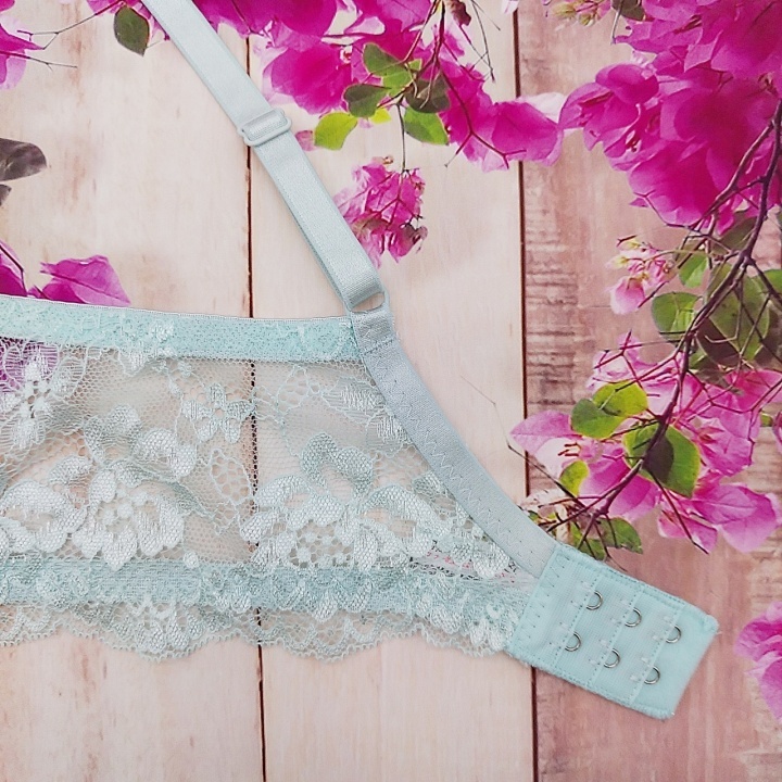 Zd8520◆新品 ブラショーツセット【D85/LL】下着 ランジェリー 脇高 谷間メイク 美胸 フローラル刺繍 緑系_画像6
