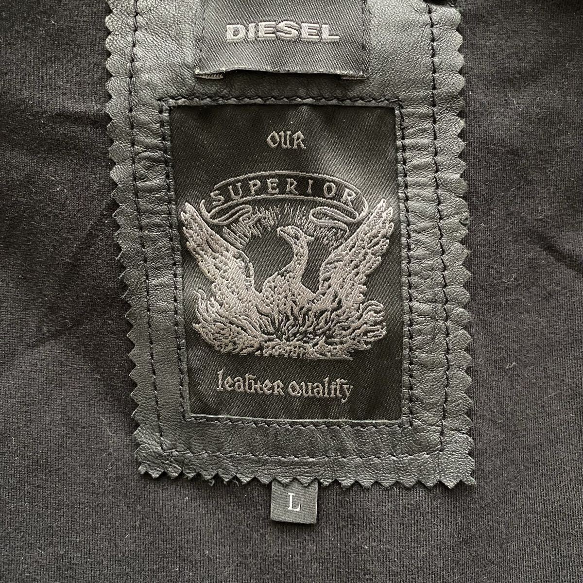 極美品●XLサイズ相当●希少モデル ディーゼル DIESEL レザージャケット ジャケット パーカー ブルゾン 羊革 ラムレザー ブラック 黒 １円_画像7