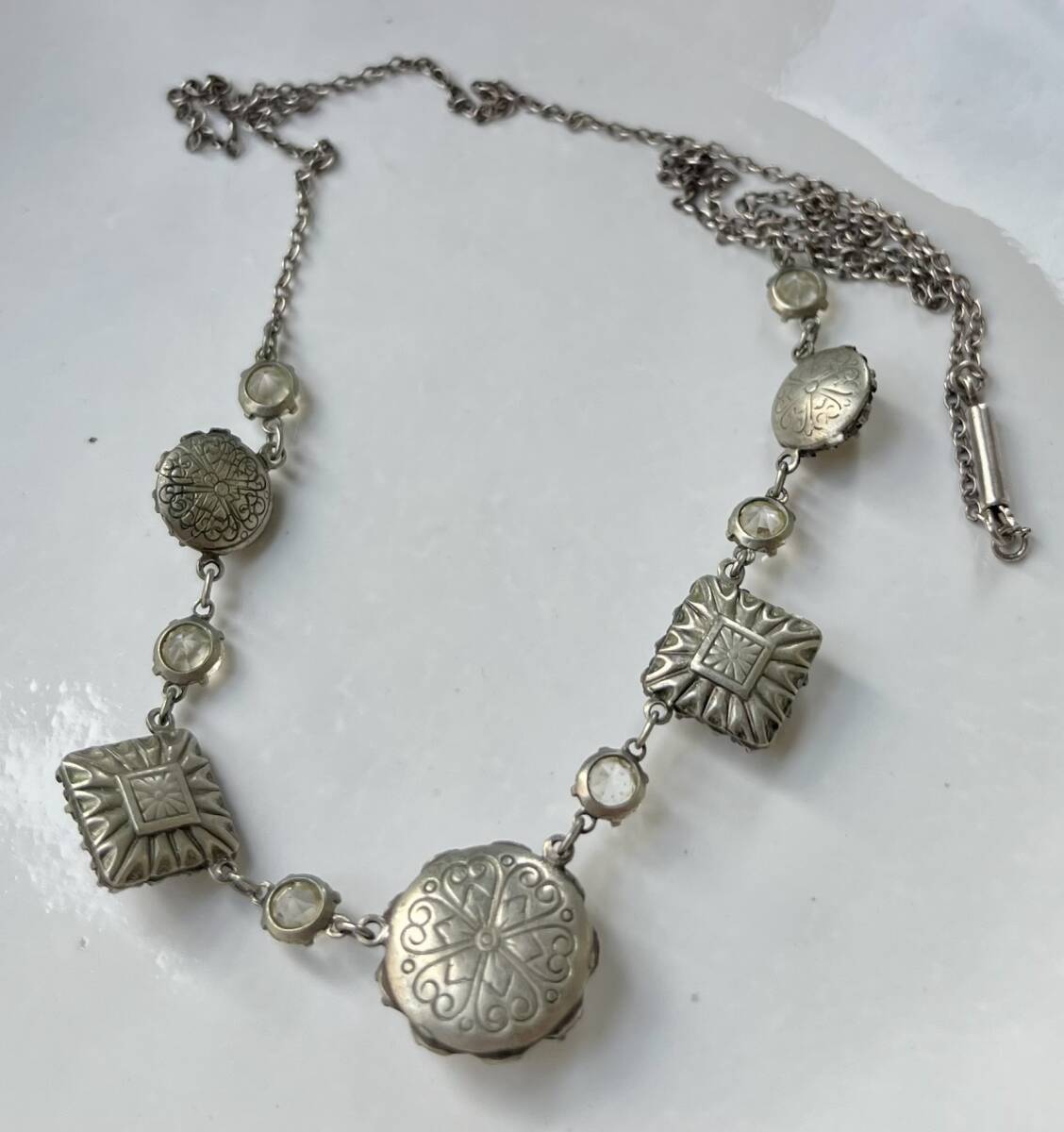 アンティーク ラインストーン スターリングシルバー製 フラワーモチーフネックレス ヴィンテージ ヨーロッパ antique jewelry vintage_画像7