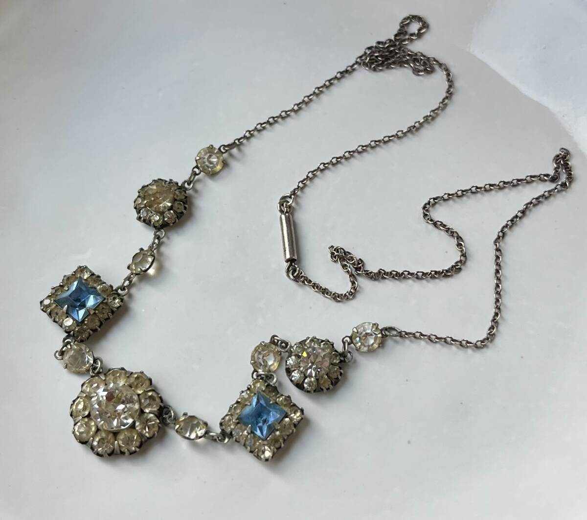 アンティーク ラインストーン スターリングシルバー製 フラワーモチーフネックレス ヴィンテージ ヨーロッパ antique jewelry vintage_画像1