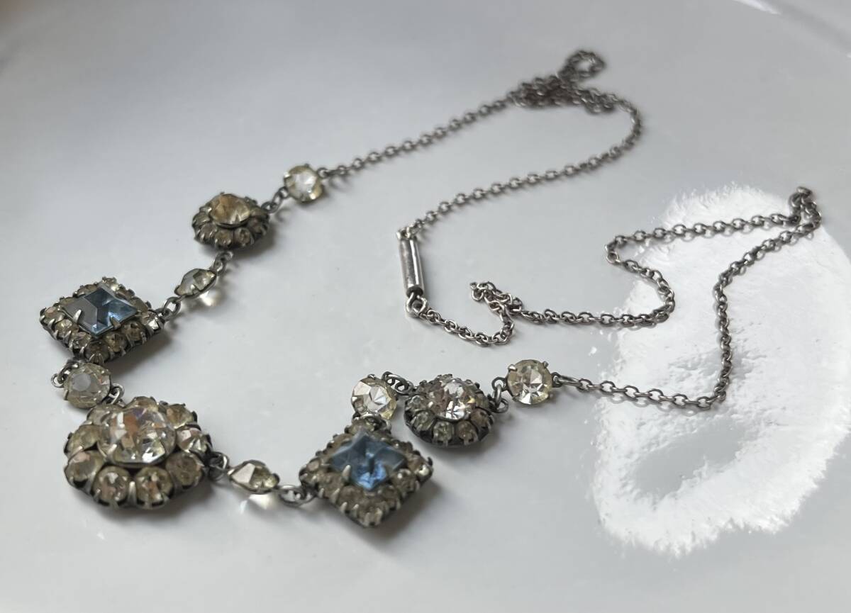アンティーク ラインストーン スターリングシルバー製 フラワーモチーフネックレス ヴィンテージ ヨーロッパ antique jewelry vintage_画像6